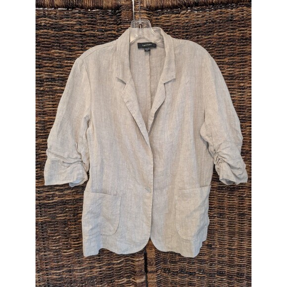 Karen Kane 100% Linen One Button Blazer Jacket Women Large Ruffles 3/4 Sleeves - Picture 1 of 8